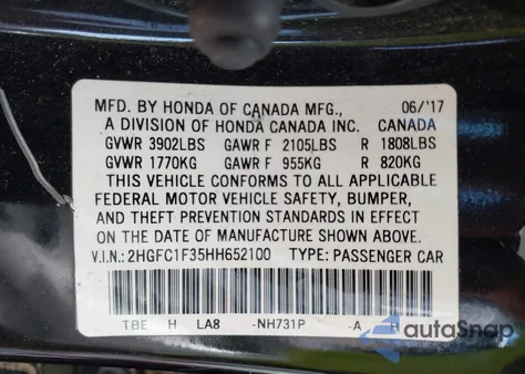 2017 Honda Civic Ex-T z USA, uszkodzony, nr VIN 2HGFC1F35HH652100